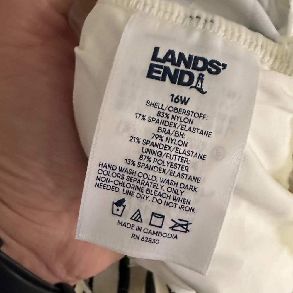 Lands' End Black and White Striped One-Piece Swim Top Tankini NWT 16W Classic - Picture 6 of 9